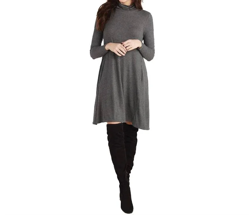 Boho Chic Fashion Topher Turtleneck Jersey Dress In Grey