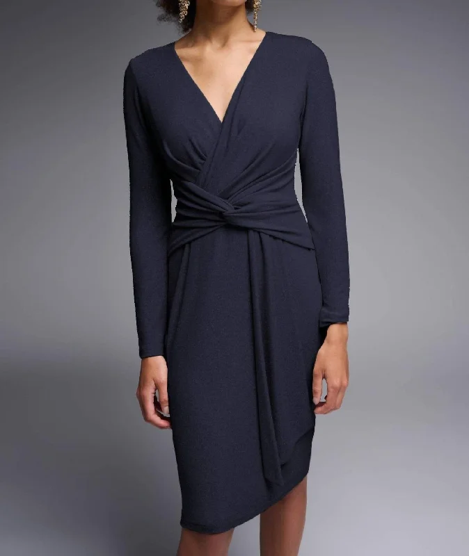 Women's Outerwear for All Weather Conditions Lurex Wrap Sheath Dress In Navy