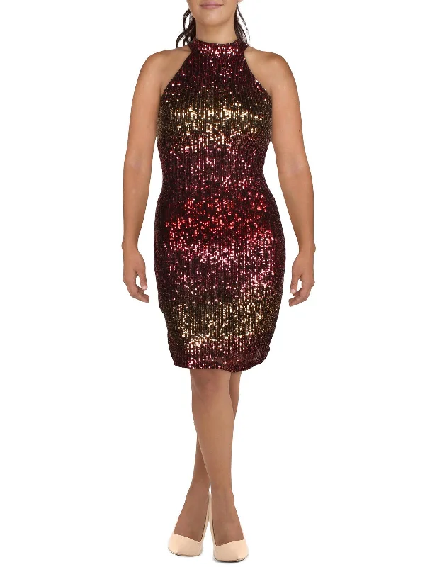 Classic Women's Clothing Styles Plus Womens Sequined Midi Cocktail and Party Dress