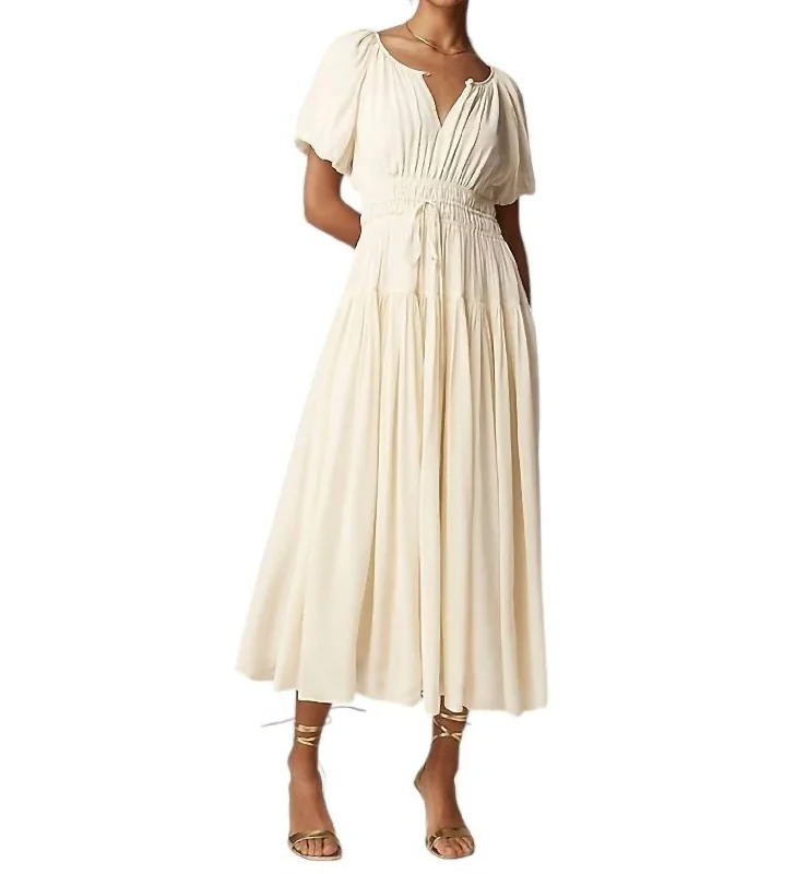 Trendy Outfits For Ladies Elena Puff Sleeve Dress In Crepe De Chine In Ivory