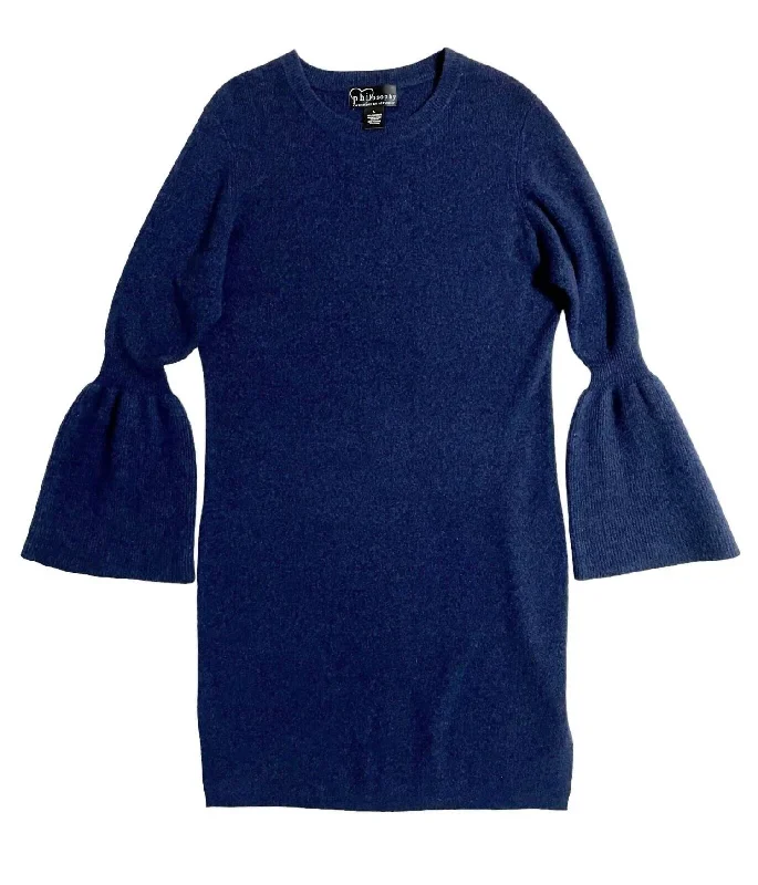 Winter Wardrobe Clearance Women's Cashmere Knit Dress In Blue