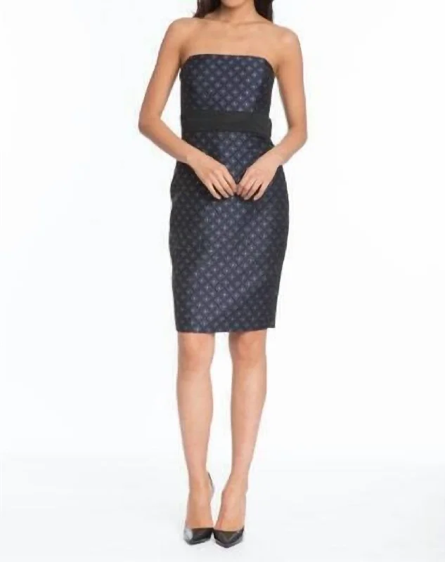 Fashion Essentials Nadia Jacquard Cocktail Dress In Blue