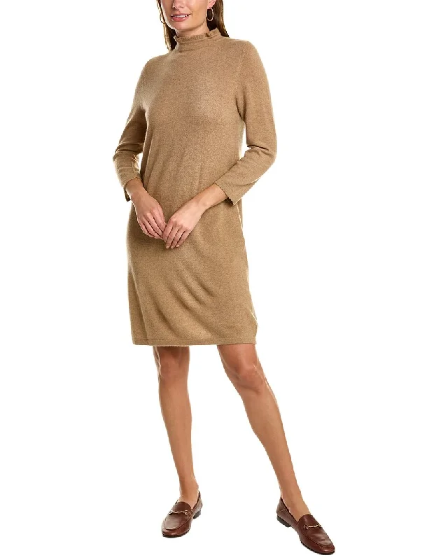 Women's Elegant Outfit Forte Cashmere Ruffle Neck Cashmere Sweaterdress