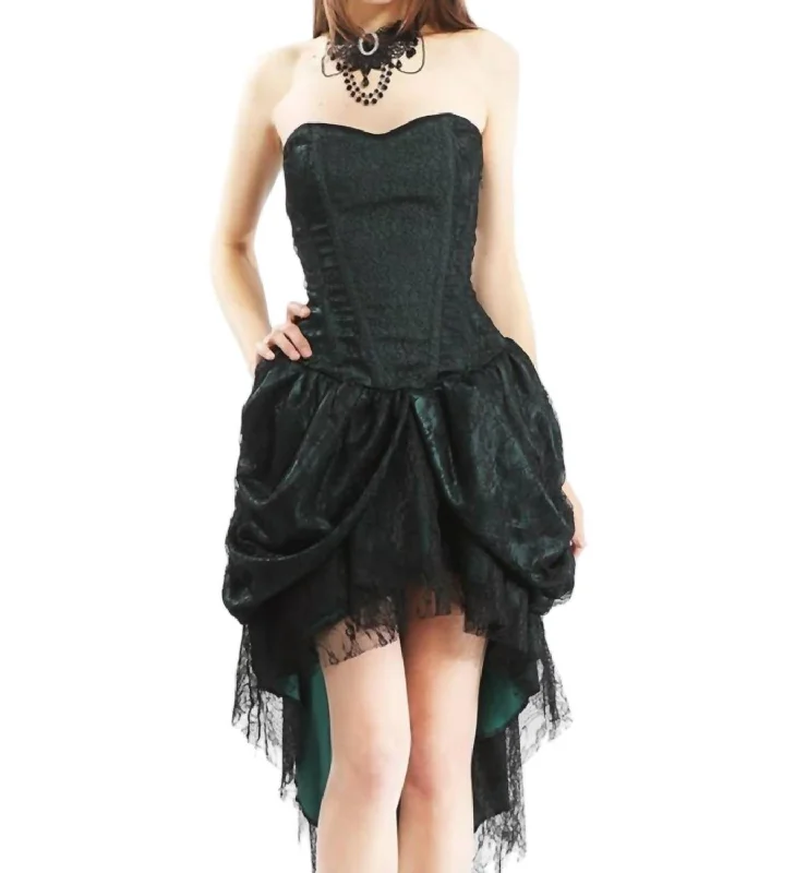 Holiday Gift Guide Sale Lace Overlay Strapless Bustle Dress In Green And Black