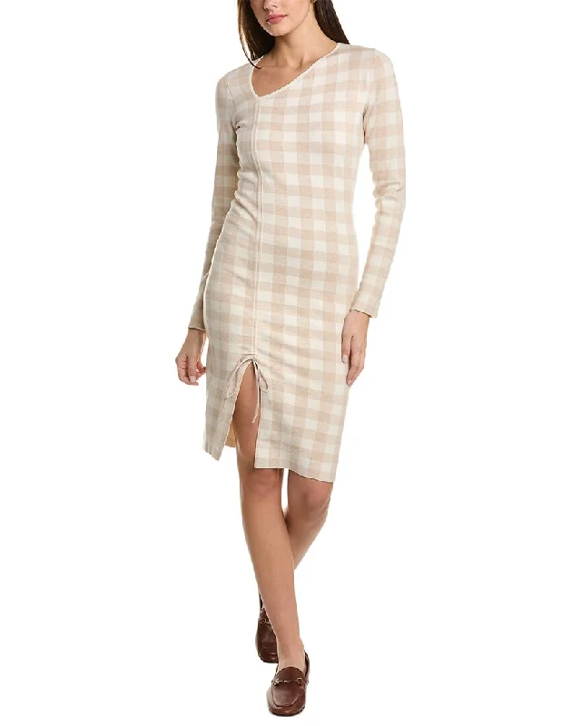 Luxury Women's Clothing NAADAM Plaid Cashmere & Linen-Blend Sweaterdress