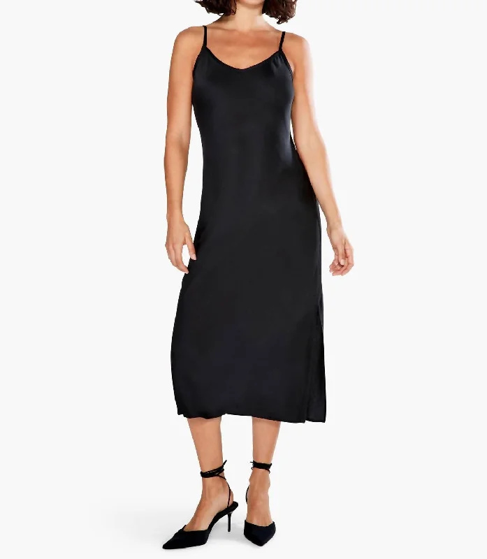 Trendy Casual Outfits Crepe Slip Dress In Black Onyx