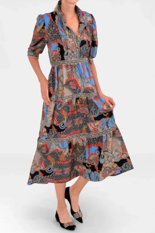 High End Fashion Damsel Midi In Ditto Print In Black Multi