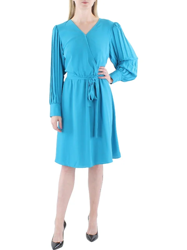 Women's Activewear Outfit Womens Shutter Pleat Knee-Length Wrap Dress