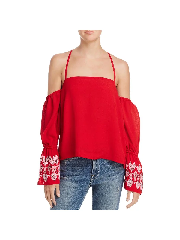 Vintage Fashion Womens Embroidered Off-the-Shoulders Pullover Top