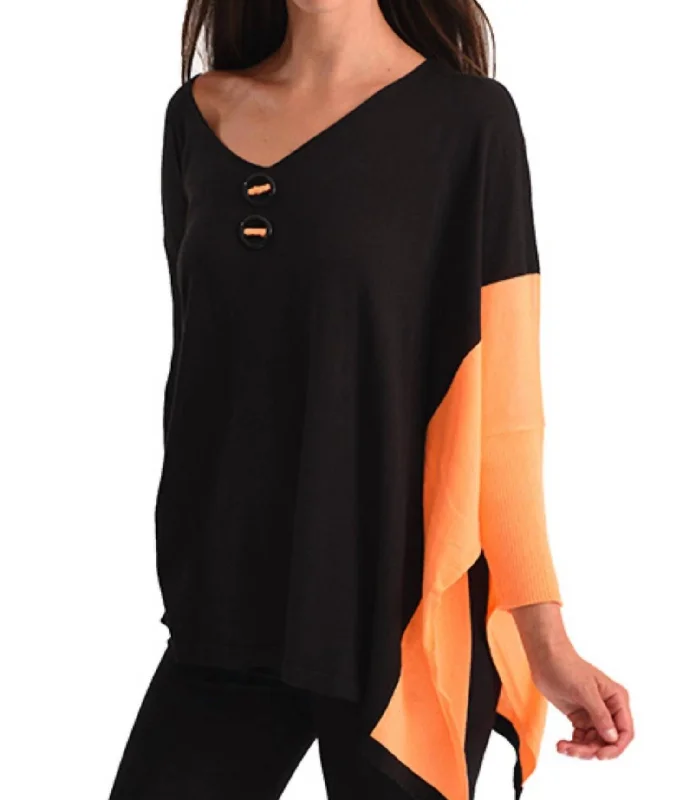 Save Big Neon Panel Slit Oversize Tunic In Black/orange