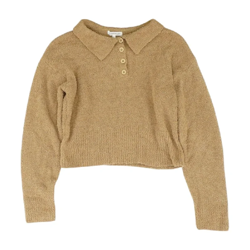 Holiday Special Offers Tan Solid Polo Knit Top