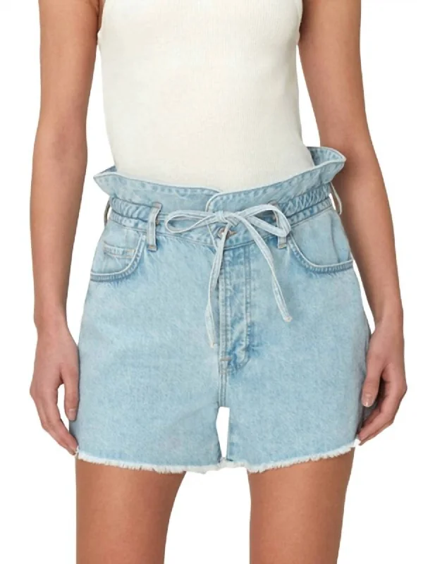 Casual Outfit For Women Paperbag Shorts In Tuberose Blue