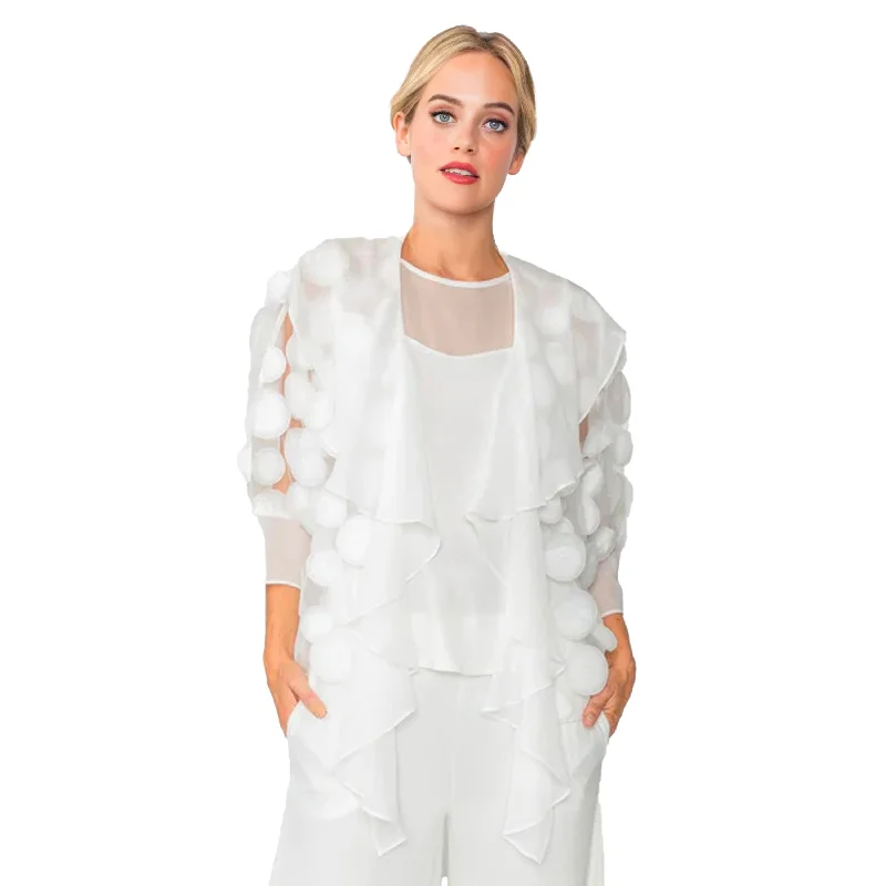 Bold Fashion 3D Polka Dot Draped Cardigan in White - 4695J-WT