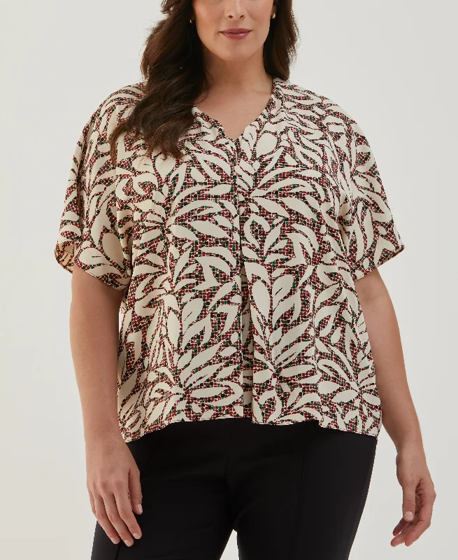 Sale For Women Plus Size Beach Geo Print Layered Dolman Sleeve Blouse