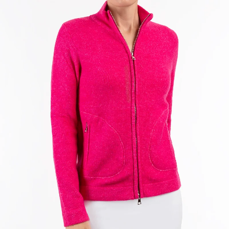 Women's Professional Outfit Zip Cardigan in Fuxia