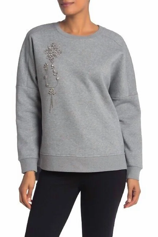 Urban Femme Streetwear Chantae Crystal Embellished Pullover Sweatshirt In Gray