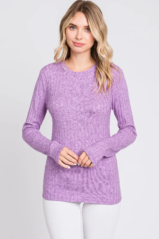 Evening Elegance Lavender Ribbed Long Sleeve Top