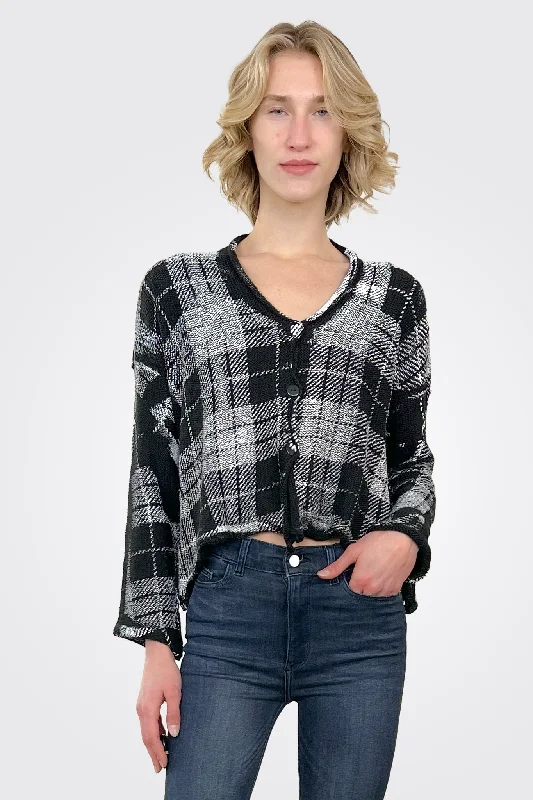 Women's Resort Apparel Plaid Cardigan - White / Black