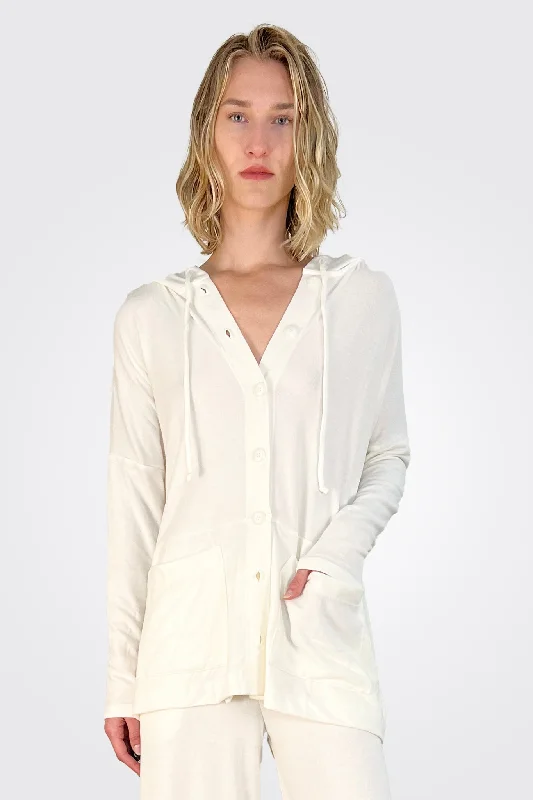 Relaxed Style Hooded Cardigan - Natural