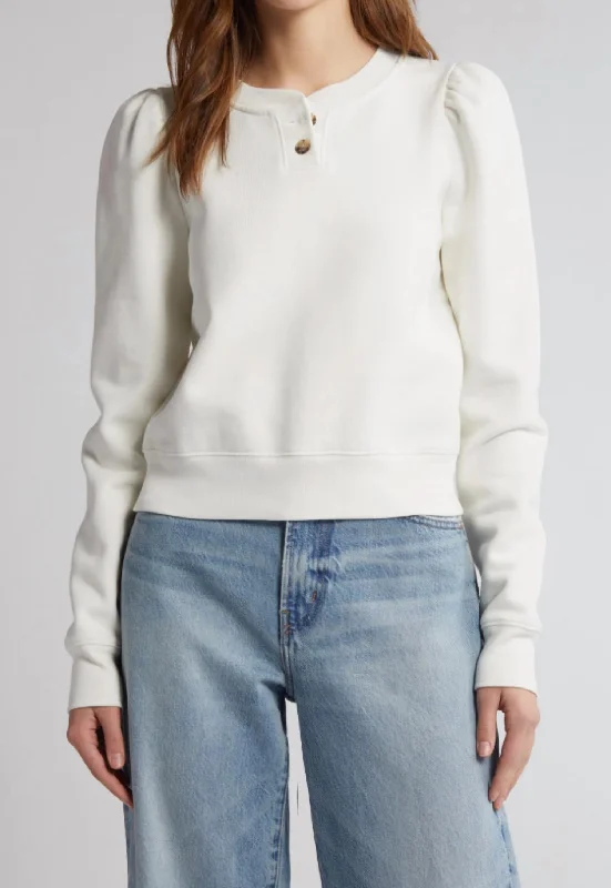 Street Style Fashion Femme Henley Sweatshirt In White