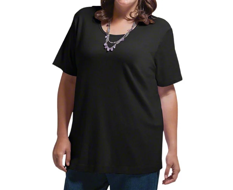 High Street Women's Fashion for Trendy Shoppers Jersey U-Neck Short Sleeve Tee - Plus In Black