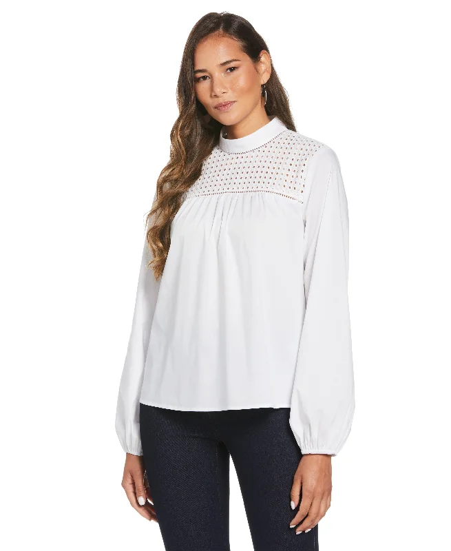 Discount Store Poplin Lace Mix Blouse