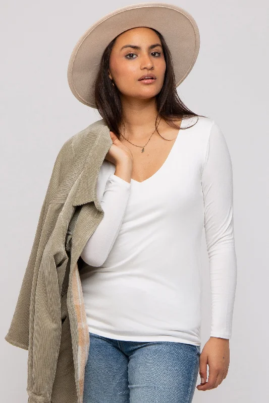 Trend Alert Ivory V-Neck Long Sleeve Top