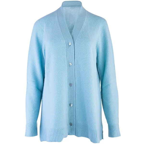 Women's Elegant Formal Outfit Easy Fit V-Neck Cardigan in Aqua Turquoise