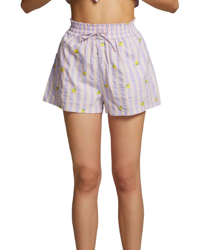 Women's Evening Wear Attire Allover Lemons Shorts In Lavender Stripe