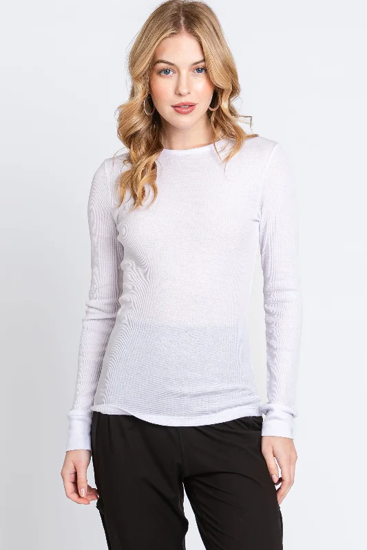 Women's Professional Apparel Ivory Knit Long Sleeve Round Hem Top