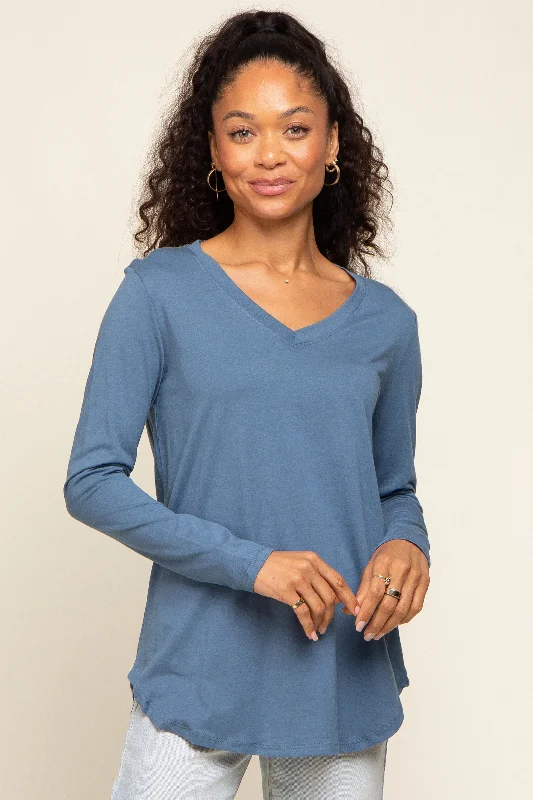 Luxury Fashion Blue Long Sleeve Top