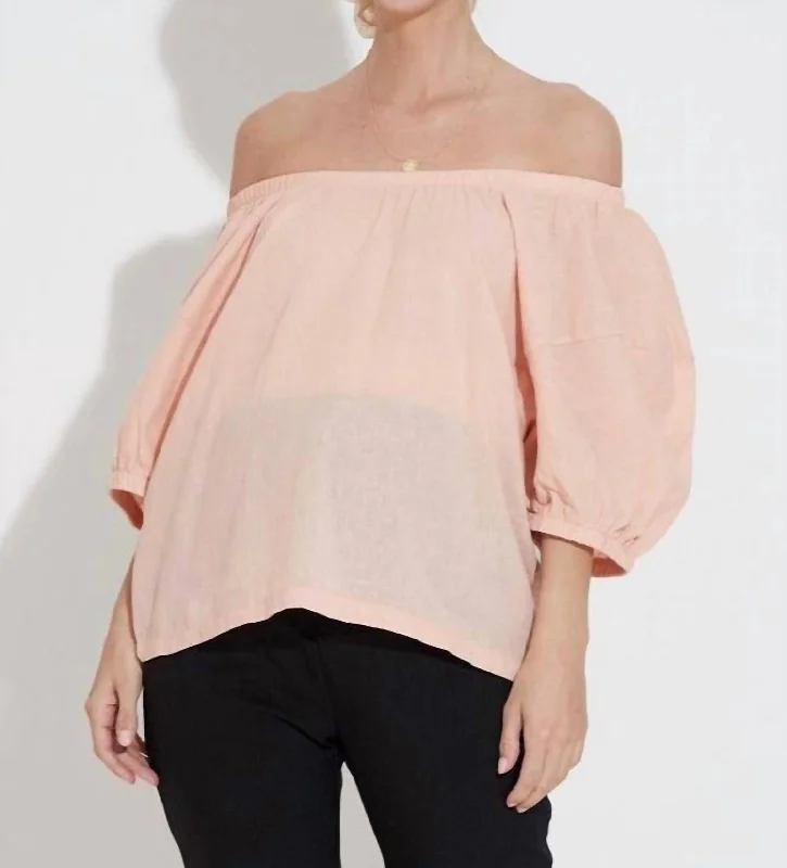 Women's High-Fashion Outfit Linen Puff Sleeve Tunic In Light Peach