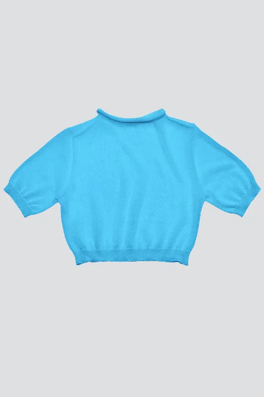 Relaxed Fashion Blue Sheer Cropped Knit