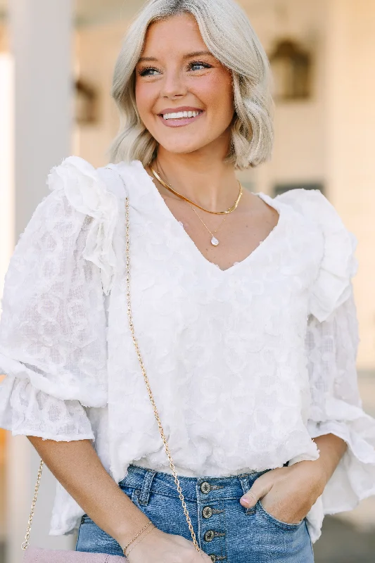 Laid-Back Elegance Living On Love Cream Floral Ruffled Blouse