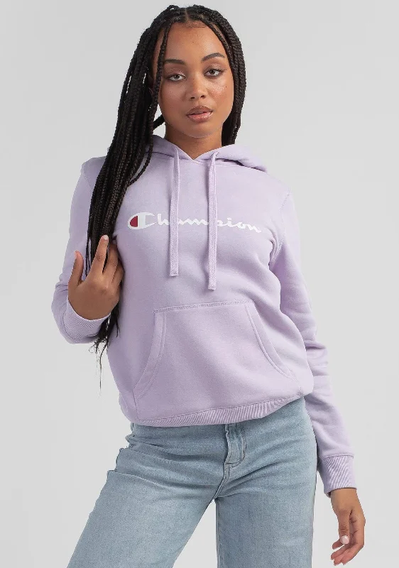 Women's Evening Garments Champion Womens Script Logo Hoodie Lilac <br> CWG4N XMC