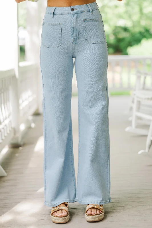 Preppy Style Let's Connect Light Wash Wide Leg Jeans