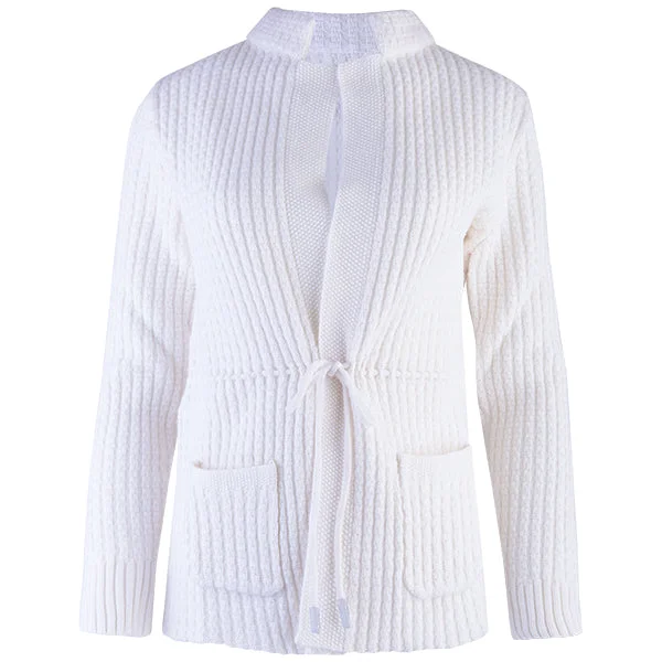 Women's Vintage-Inspired Outfit Drawstring Waist Cardigan in White