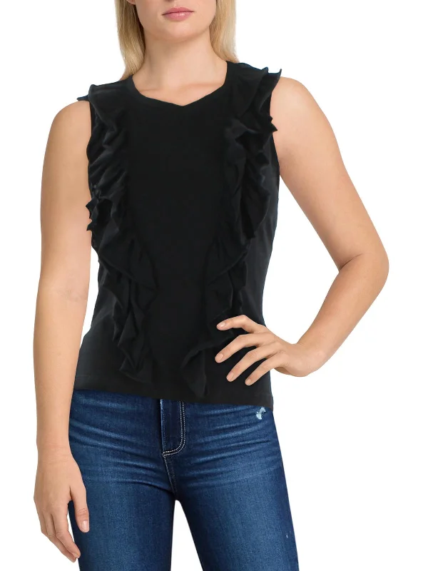 Sophisticated Style Womens Cascade Ruffle Burnout Pullover Top