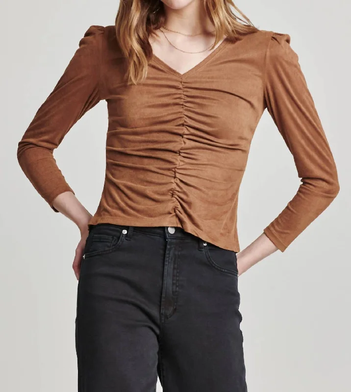 Women's High Street Fashion Shay Long Sleeve Shirred Front Top In Toffee