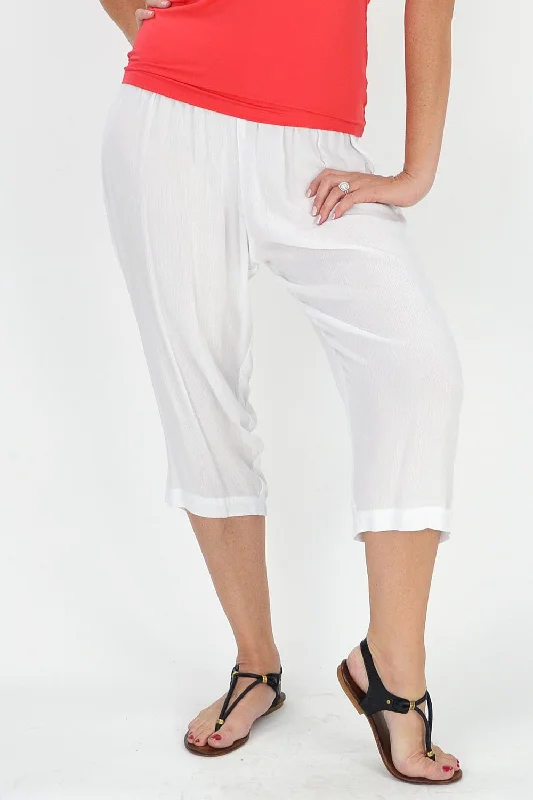 Women's Evening Wear Relaxed White Rayon Pants