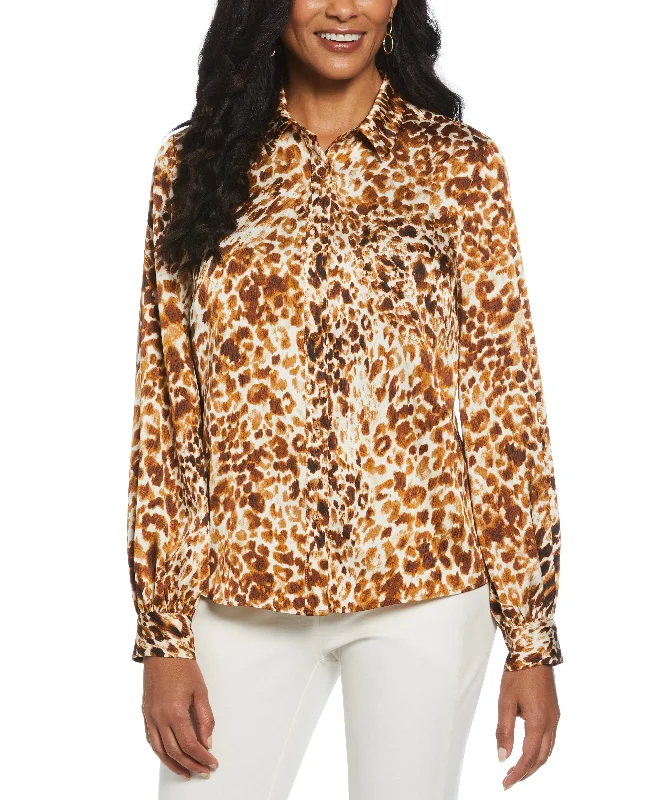 Flash Sale Or Flash Sales Animal Print Shine Puff Sleeve Blouse