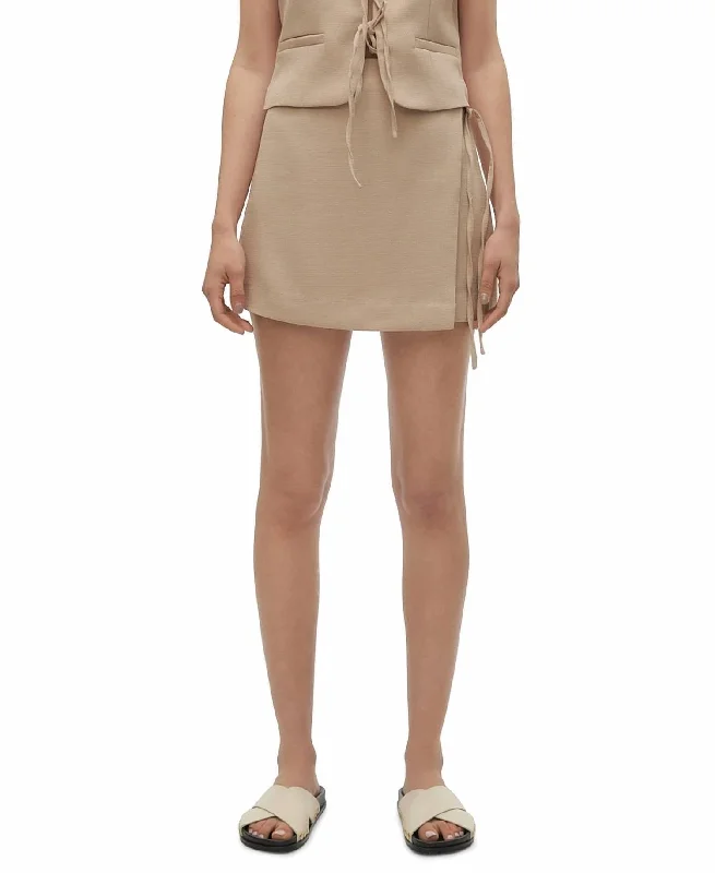 Laid-Back Elegance Rose Solid High-Waist Side-Tie Skort In Nomad