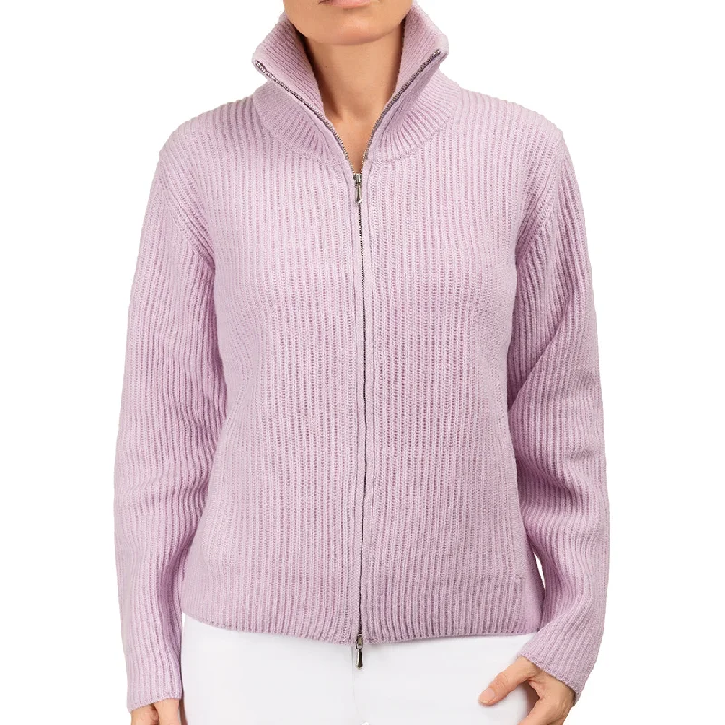 Casual Dresses for Women Cashmere & Wool Rib Zip Cardigan in Lilac