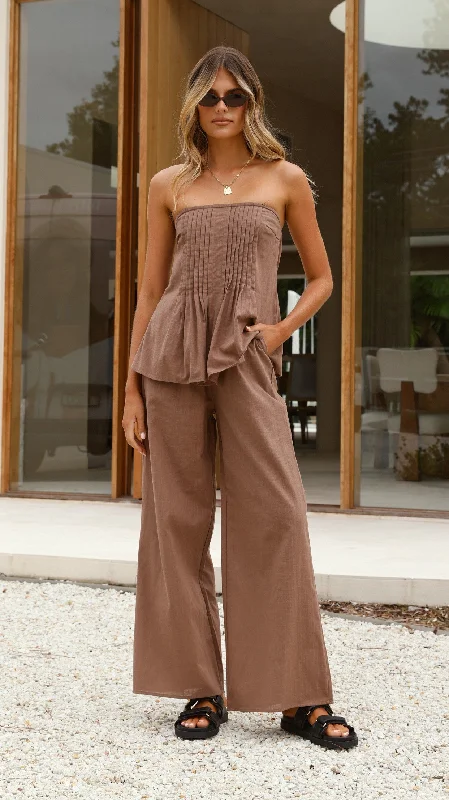 Timeless Women's Outfit Sharni Strapless Pleat Top and Pants Set - Chocolate