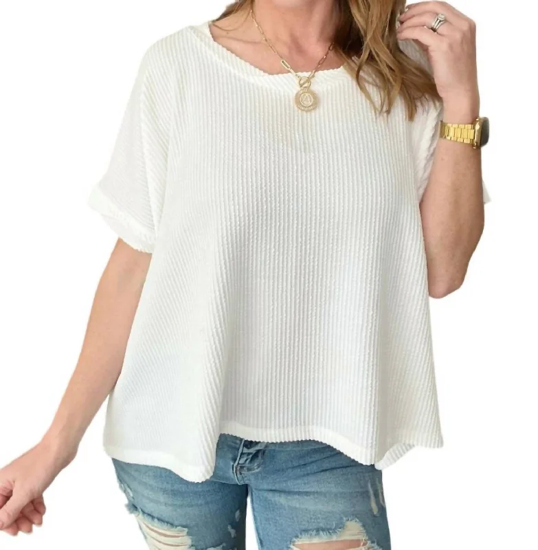 Casual Women's Clothing Online Textured Line Twisted Short Sleeve Top In Off White