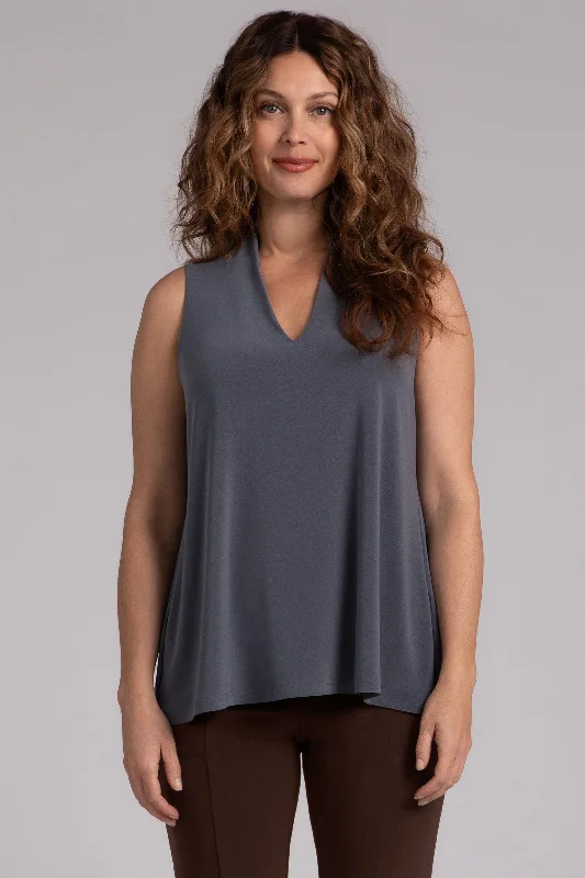 Women's Elegant Evening Outfit Deep V Trapeze Tank | Melange Gunmetal