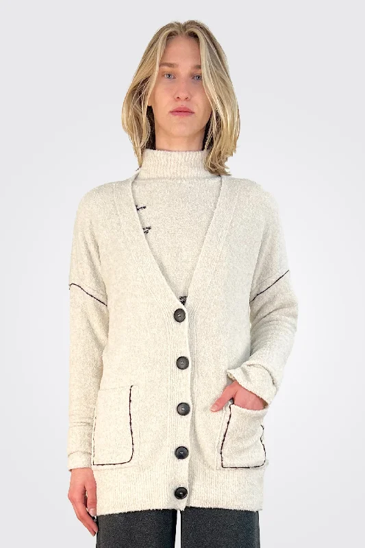 Imeless Style Bouclé Woven Detail Cardigan - Cream Multi