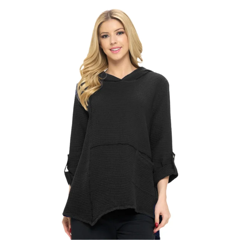 Women's Casual Wear Outfit Waffle Hoodie in Black Coffee - FW-150-BLK