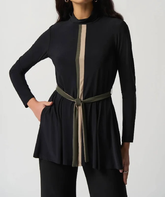 Seasonal Trends Stripe Tunic In Black/avocado