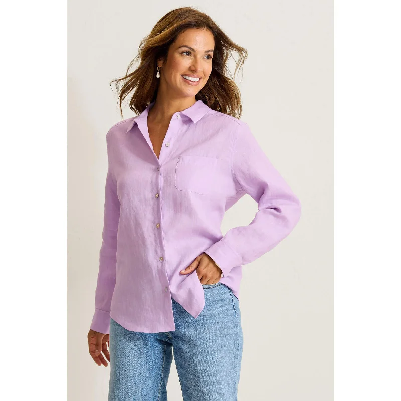 High Street Women's Fashion for Trendy Shoppers Tommy Bahama Women's Coastalina Relaxed Long Sleeve Linen Top - Sleepy Violet